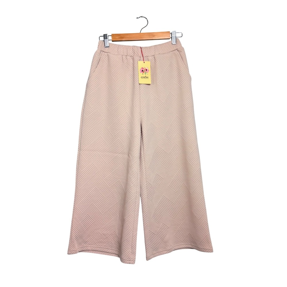 Entro Beige Quilted Geometric Wide Leg Cropped Pants Womens Small P22653 NEW